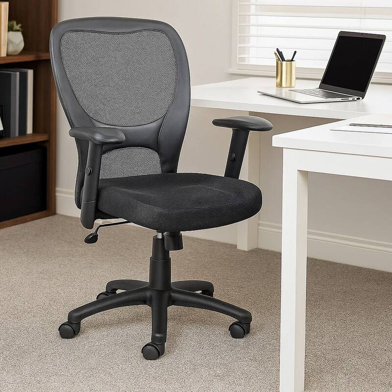 Lene Everyday Task Chair, Black CaressoftPlus Vinyl, Adjustable Arms