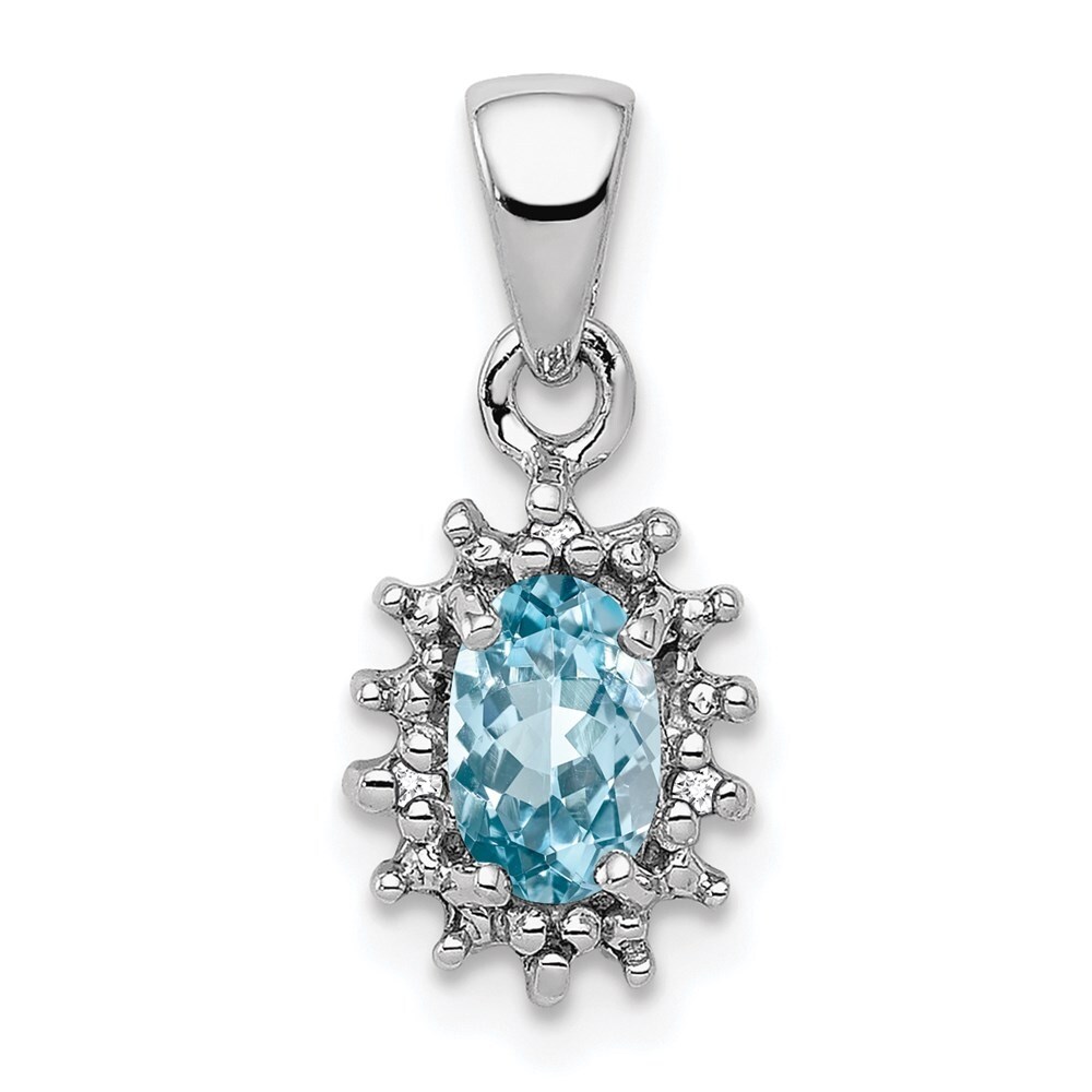 Pendant Diamond2Deal 925 Sterling Silver Rhodium-plated Light Swiss Blue Topaz Diam