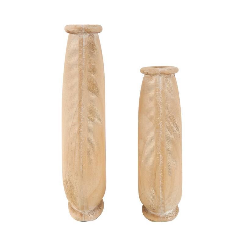 Brown Wood Teardrop Decorative Vase with Cutout Center (Set of 2)