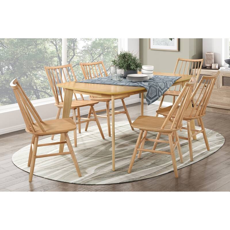 Chic Curved Backrest Side Chairs Set of 2 Natural Oak Finish Windsor Dining Chairs Wooden Furniture