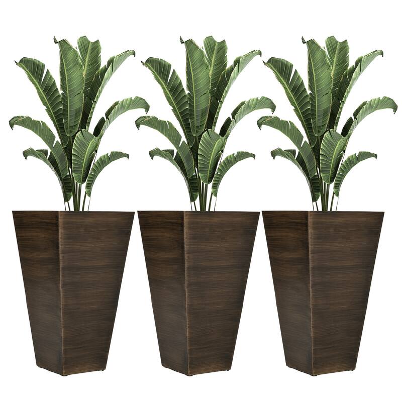 Outsunny 28" Tall Outdoor Planters, Set of 3 Large Taper Planters with Drainage Holes and Plug