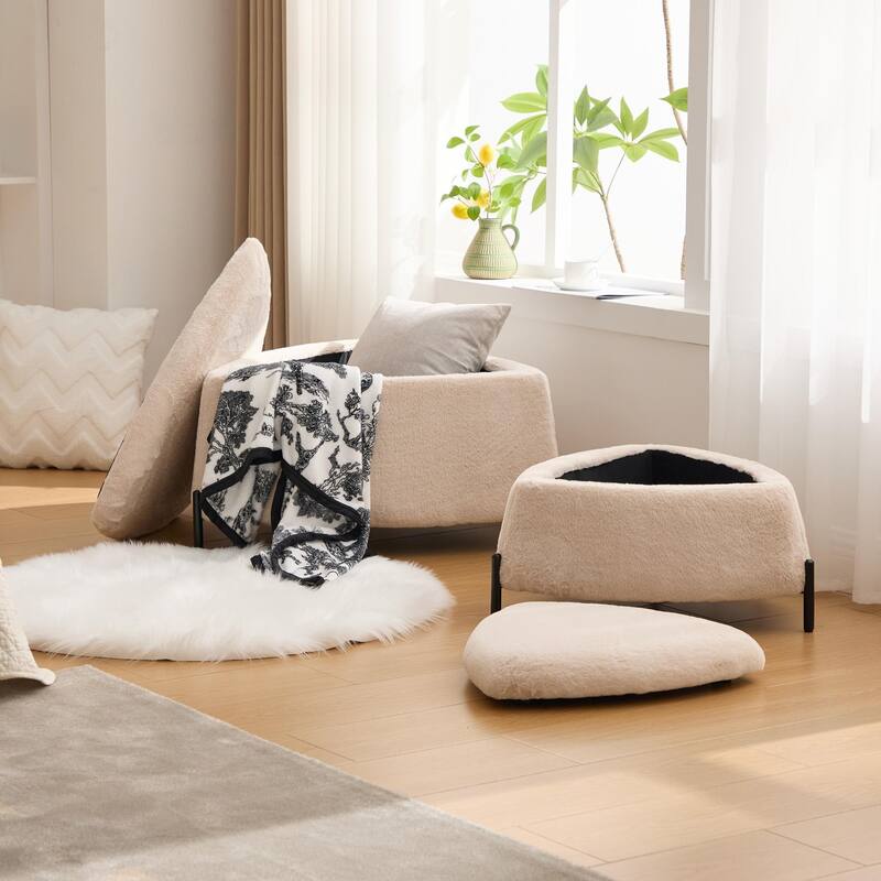 2 Piece Fabric Storage Footstool Set Footstool Shoe Stool with Metal Legs