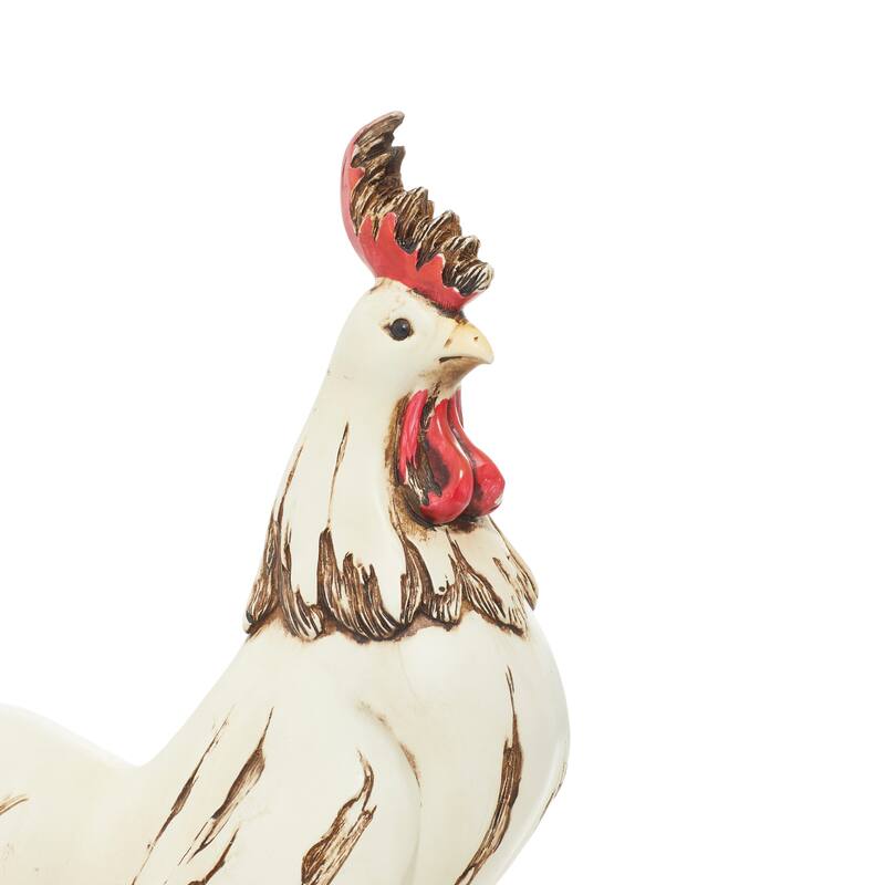 White Polystone Indoor Outdoor Rooster Decorative Garden Sculpture