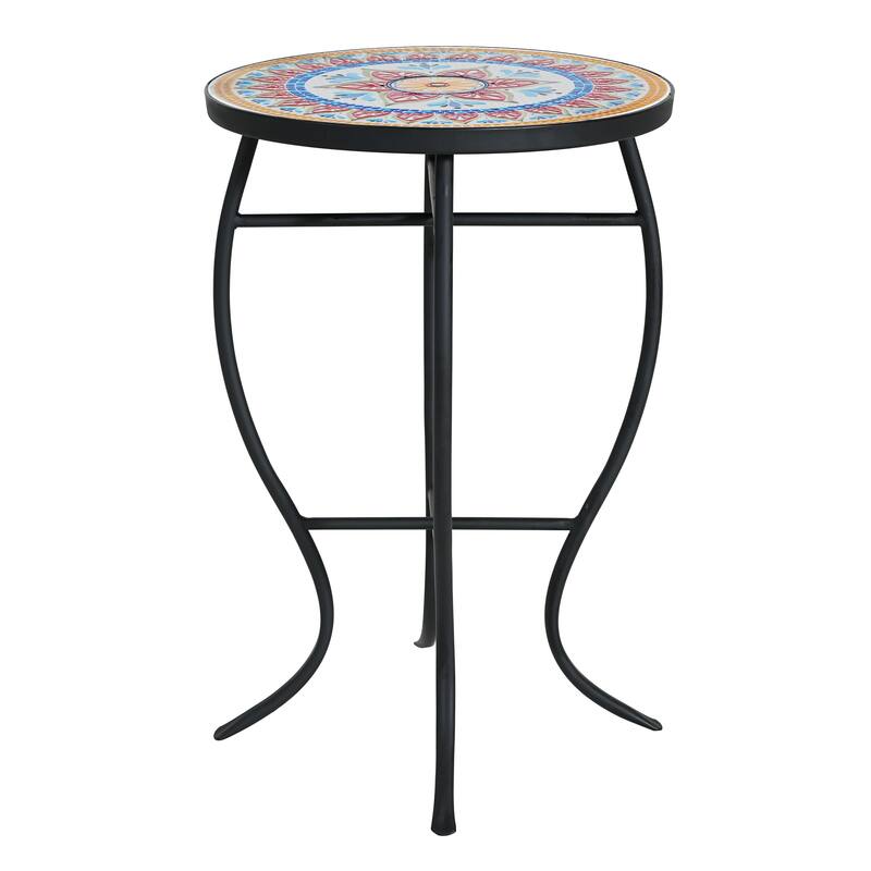 Han Outdoor Round Ceramic Tile Side Table with Iron Frame by Christopher Knight Home