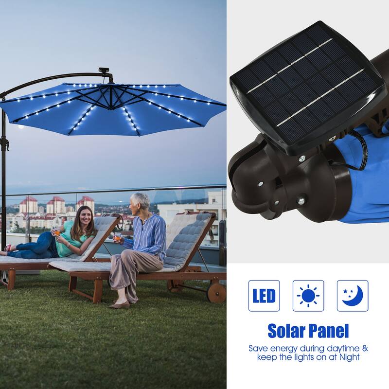 Costway 10 Ft Patio Solar LED Offset Umbrella 40 Lights Crank Cross