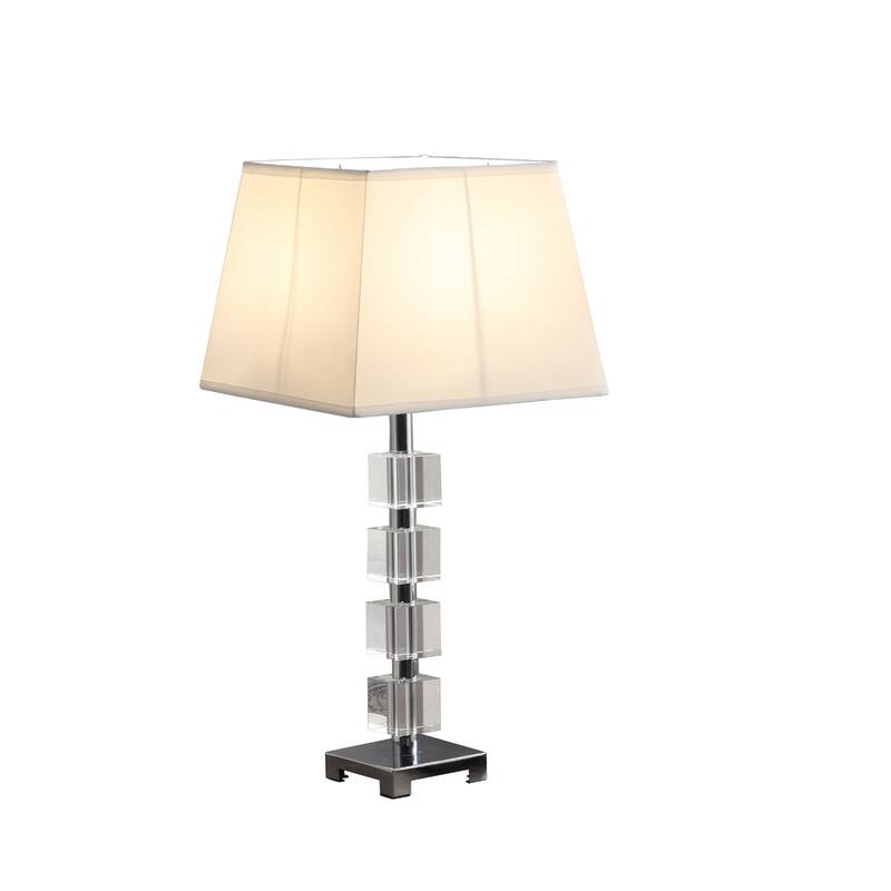 25'' Clear Crystal Geometric Table Lamp with White Cotton Shade - 5.3" x 13.5" x 25"