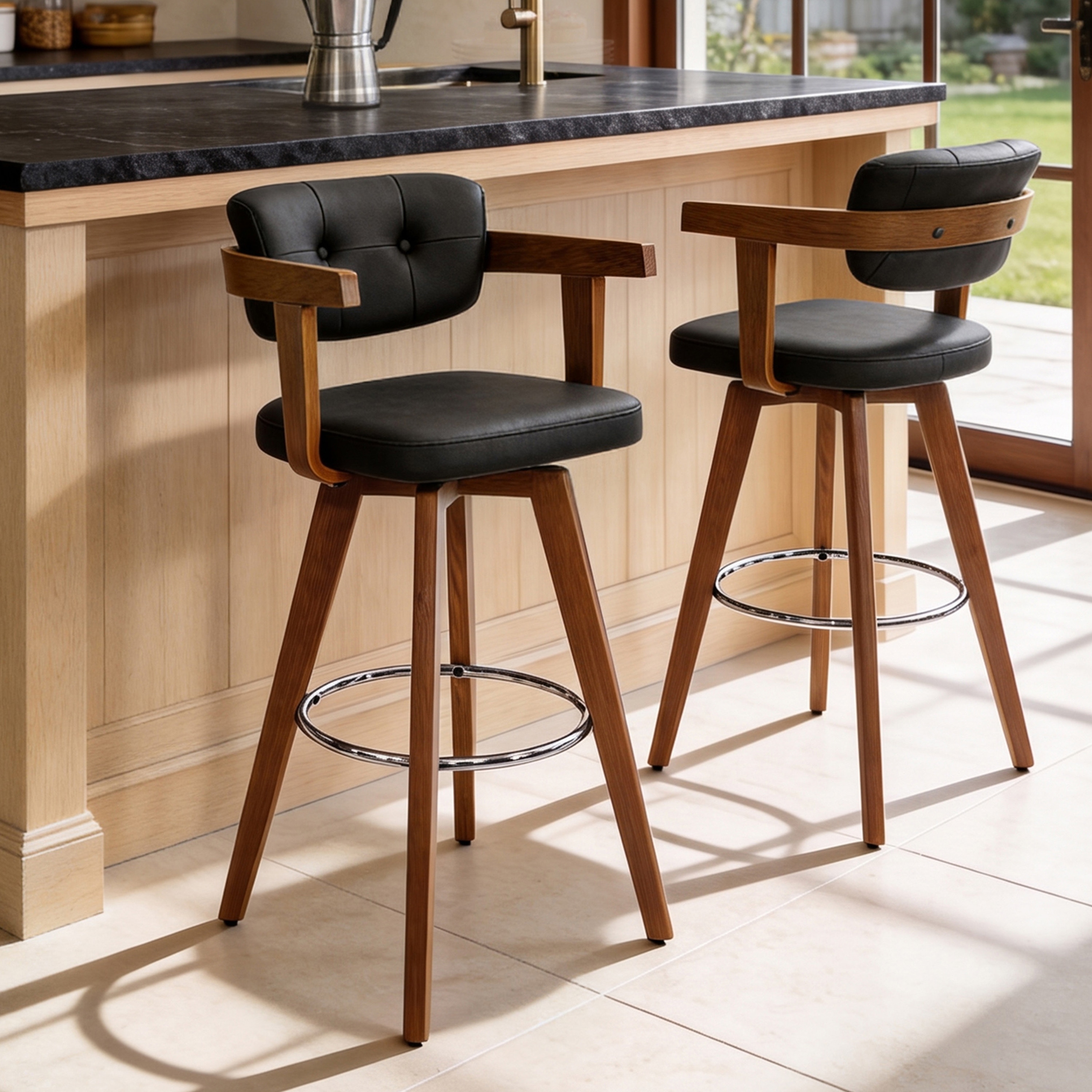 Art Leon Faux Leather Swivel Bar Stools (Set of 2) - Overstock - 44459681