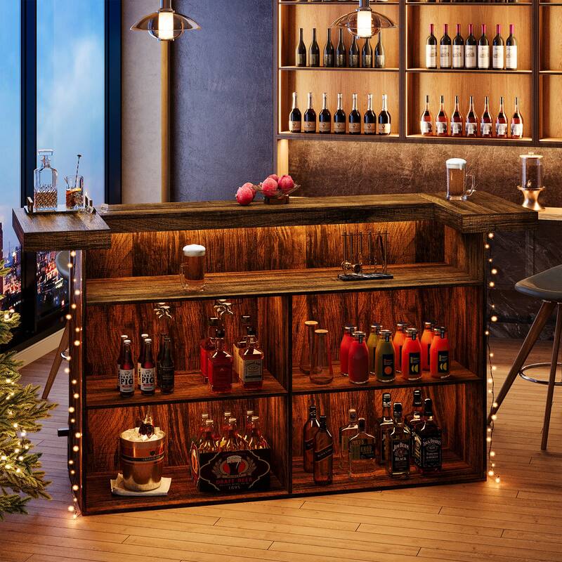 70.9" Wooden Home Bar Table with Wine Glass Holder, Pub Storage Unit Accent Table for Home Patio Basement