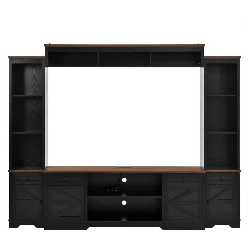 98.8" TV Stand Wall Unit with Bookshelves, Modern Entertainment Center Media Console with Adjustable Shelves & Cabinets