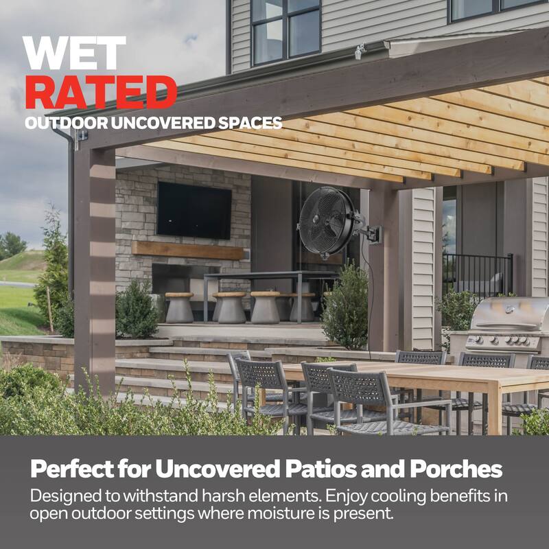 20" Honeywell Matte Black Outdoor Wet-Rated Wall Fan with Remote Control - 20 Inches