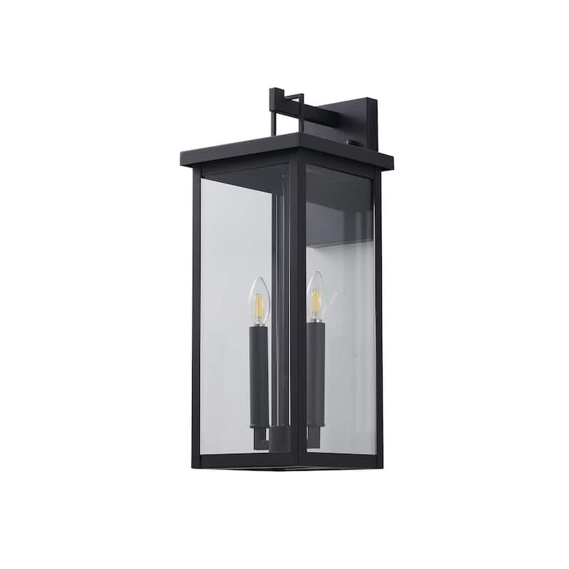 2-Light Matte Black Outdoor Wall Sconce With A Clear Glass Shade