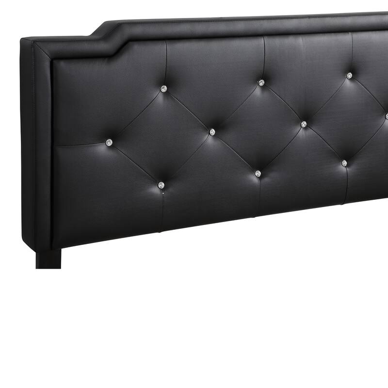 Upholstered Tufted Faux Leather Full Panel Bed - 81" - Black