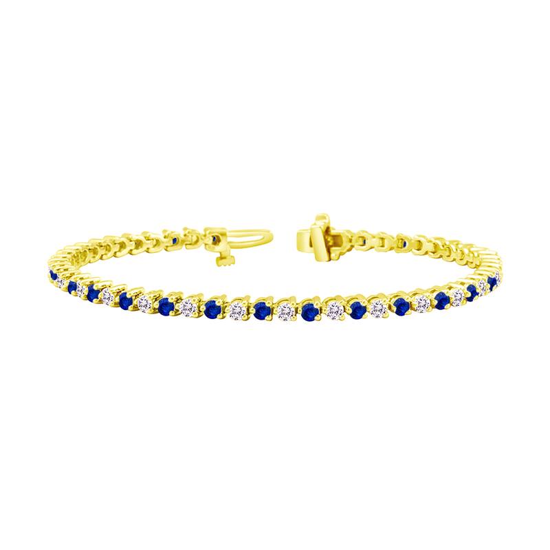 Auriya 1 1/2ct Blue Sapphire and 1 1/2ct TW 3-Prong Diamond Tennis Bracelet 14k Gold - Yellow