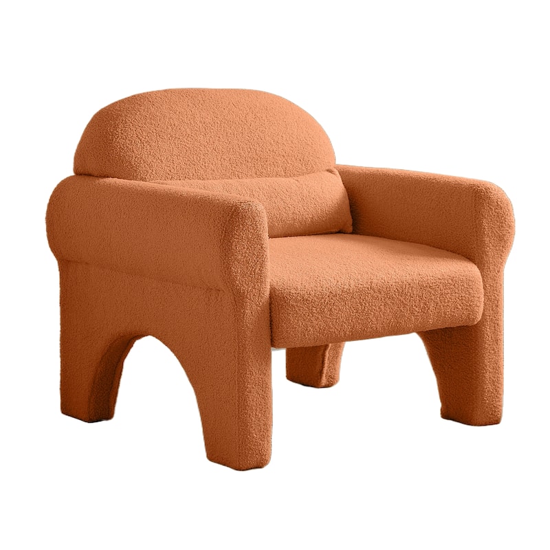 Modern teddy fabric accent chair with lumbar pillow for living room - Orange