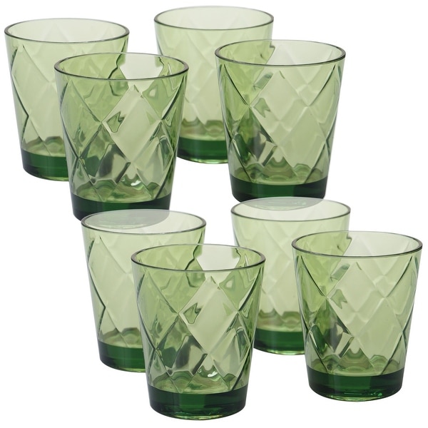 8pc Green Contemporary DOF Glass Ice Tea Cup Set 15 oz.
