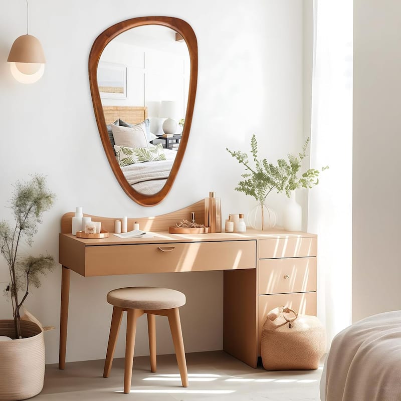 Irregular Mirror Asymmetrical Wood Wall Mirror