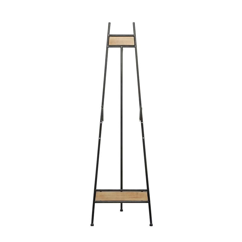 Metal Adjustable 3 Tier Display Easel with Chain Support and Wood Accents - Black - Roche River Decor - Black - 16"W, 52"H