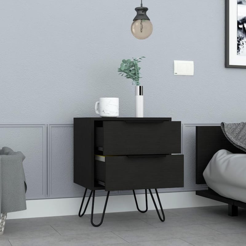 Nightstand with 2 Drawers,4 hairpin legs,Bedside Furniture,Night Stand,Small Dresser for Bedroom,College Dorm,Dormitory