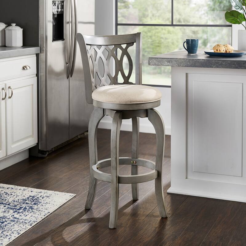 Verona Linen Scroll-back Swivel 29-inch Bar Stool by iNSPIRE Q Classic