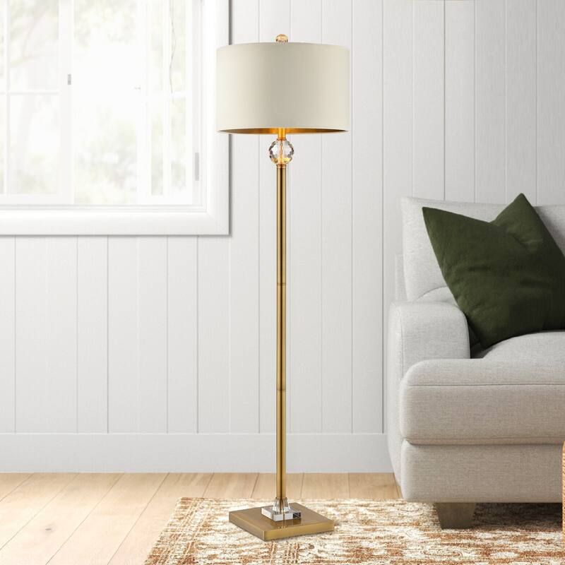 Floor Lamp with Crystal Orb and Metal Stalk Support, Gold