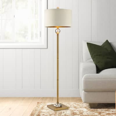 Floor Lamp with Crystal Orb and Metal Stalk Support, Gold