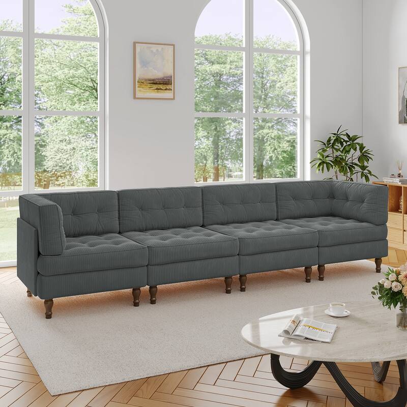 UIXE 4-Piece Corduroy Upholstered Modular Sectional Sofa for Living Room
