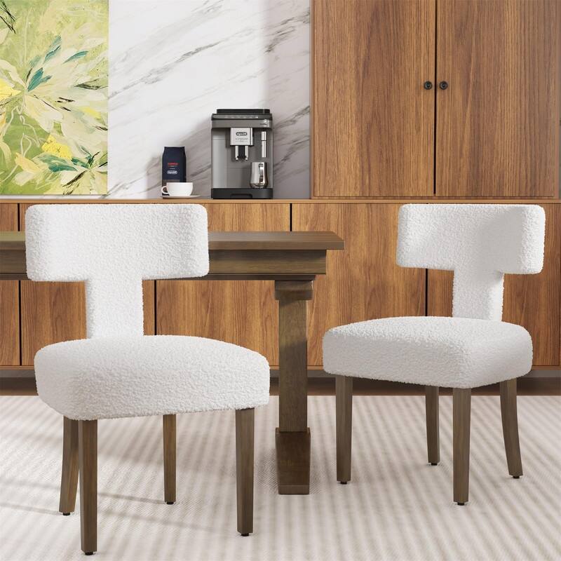 Dining Chairs Boucle Fabric Lamb Upholstered T-Shape (Set of 2)