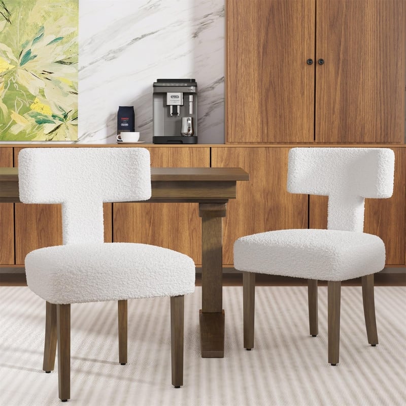 Dining Chairs Boucle Fabric Lamb Upholstered T-Shape (Set of 4)