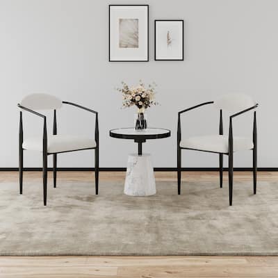 Mid-Century Modern Upholstered Dining Chairs Set of 2 with Metal Legs