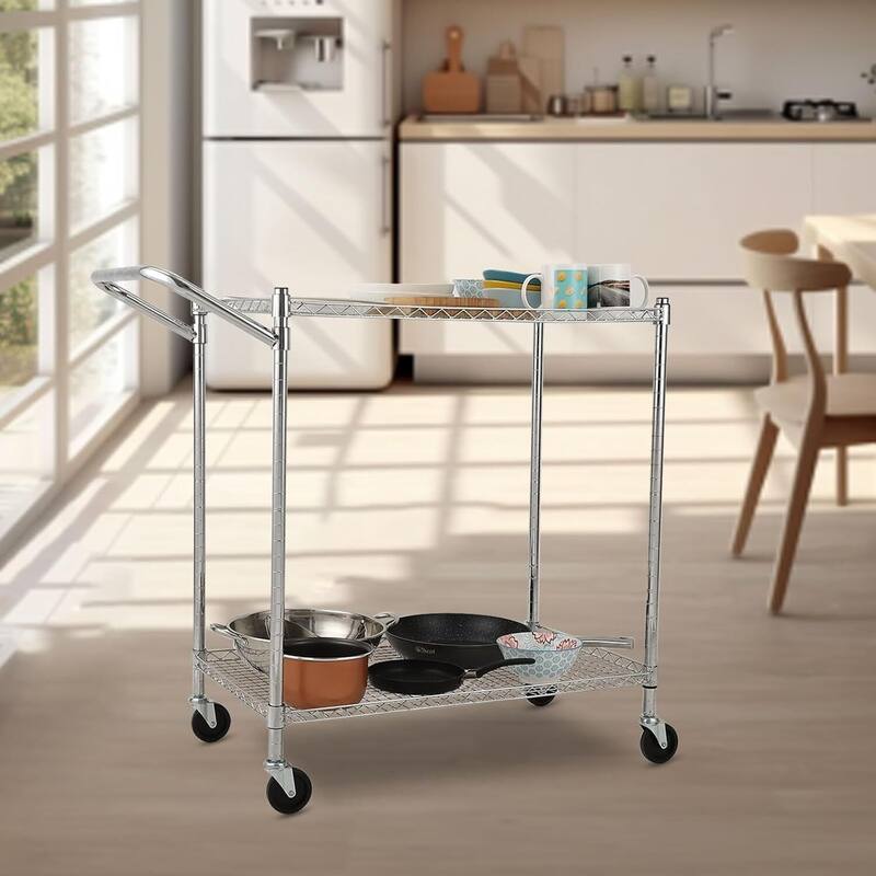 3 or 2-Tier Commercial Grade Rolling Service Kitchen Cart for Home and Office Use - N/A
