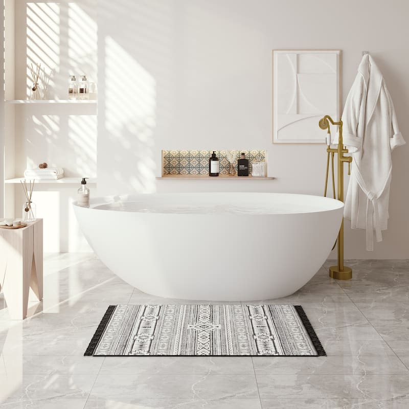 67" Solid Surface Freestanding Bathtub in Matte White/Black/Grey
