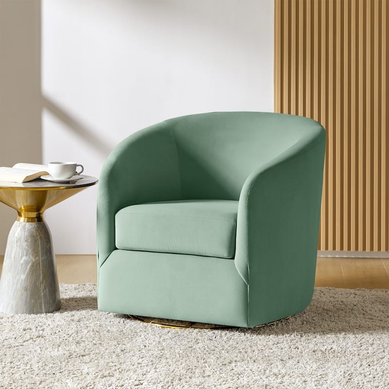 Eleuterio Modern Velvet Curved Swivel Accent Barrel Chair with Metal Base by HULALA HOME