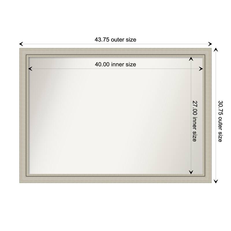 Romano Silver Narrow Framed Non-Beveled Custom Wall Mirror, Bathroom Vanity Mirror - Outer Size: 43.75 x 30.75