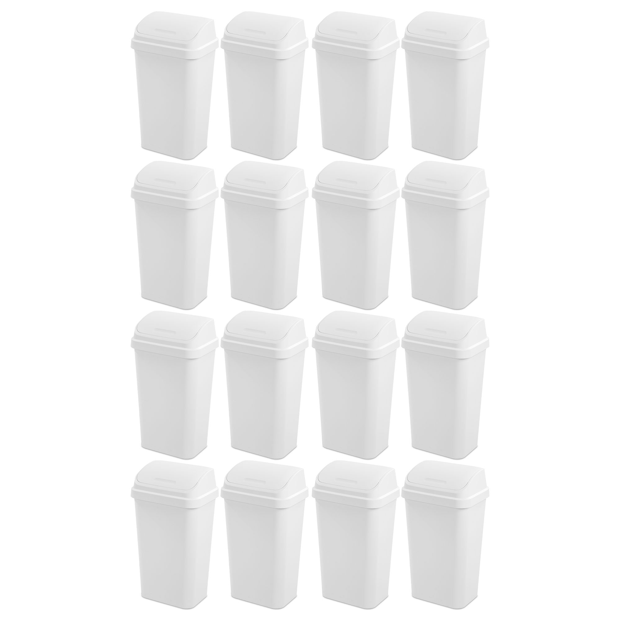 Sterilite 13 Gal Swing Top Lidded Wastebasket Kitchen Trash Can, White (4 Pack)