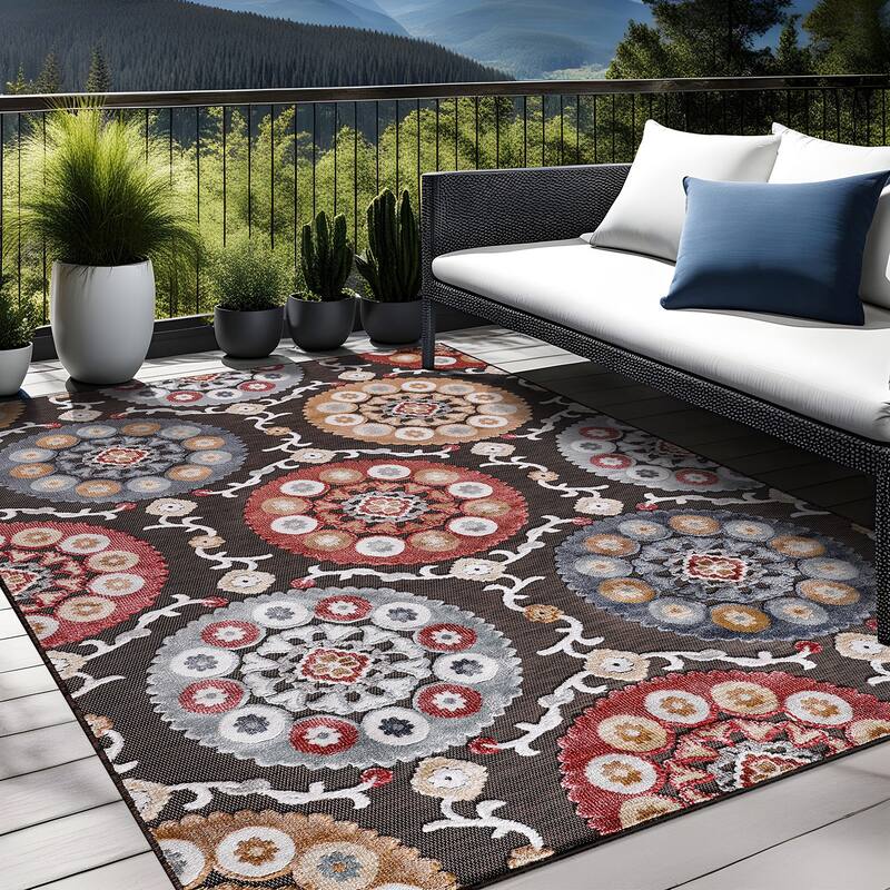 Beverly Rug Equator Medallion Bohemian Indoor Outdoor Area Rug