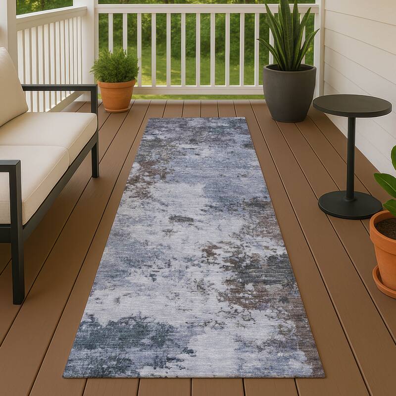 Machine Washable Indoor/ Outdoor Casual Contemporary Chantille Rug - Blue - 2'3" x 7'6"