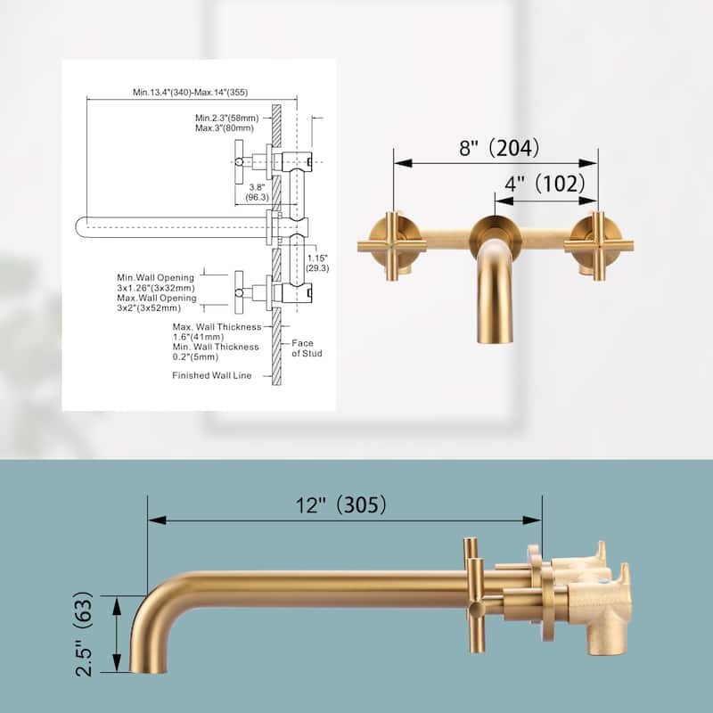 WOWOW Modern Cross-Style Dual-Handle Wall-Mounted Bathtub Faucet