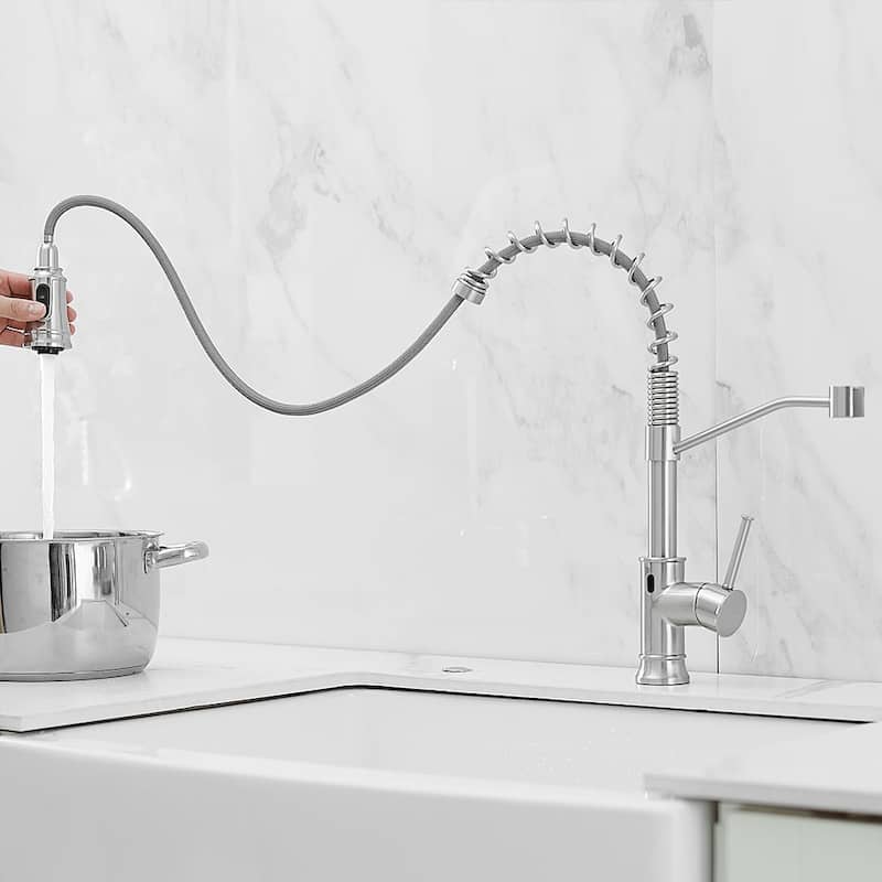 Single Hole Brushed Nickel Touchless Pull Down Kitchen Faucet
