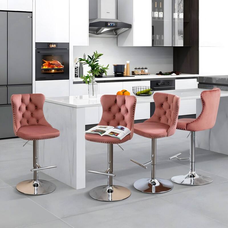 Swivel Foam Barstools Adjusatble Seat Set of 2