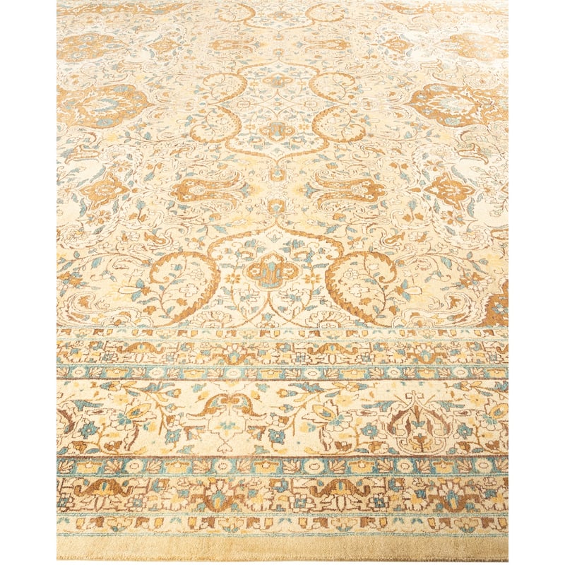 Overton Hand Knotted Wool Vintage Inspired Traditional Mogul Yellow Area Rug - 10' 3" x 14' 1"
