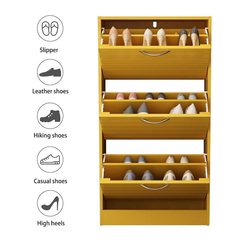 Shoe Cabinet Narrow Shoe Cabinet with 3 Flip Door Space Saving 3 Color