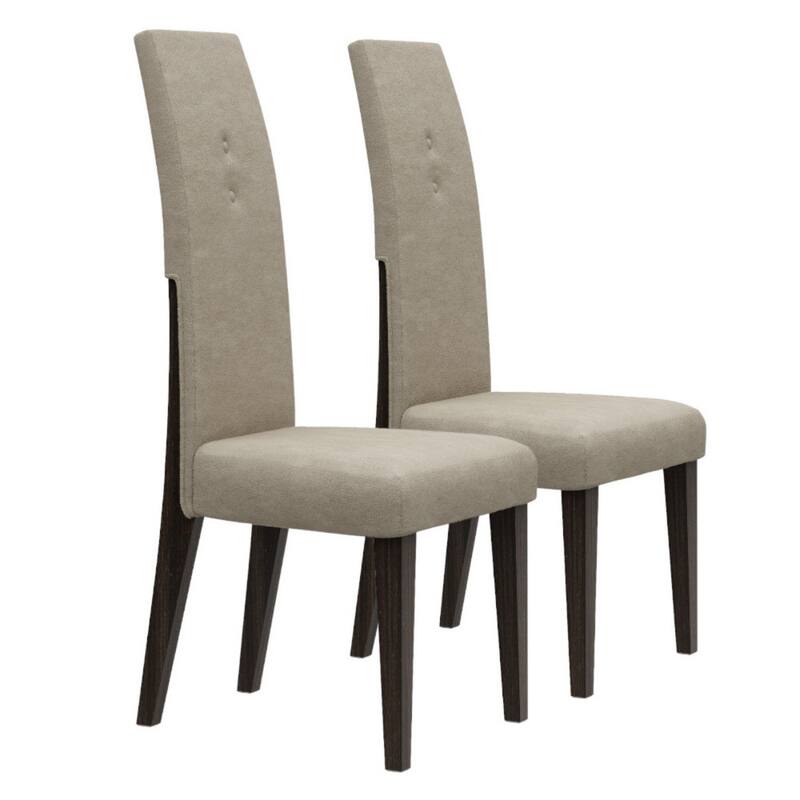 Set of 2 Brown Microfiber Upholstered Dining Chairs with Espresso Solid Wood Legs for Kitchen or Living Room