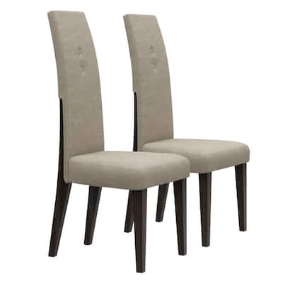 Set of 2 Brown Microfiber Upholstered Dining Chairs with Espresso Solid Wood Legs for Kitchen or Living Room