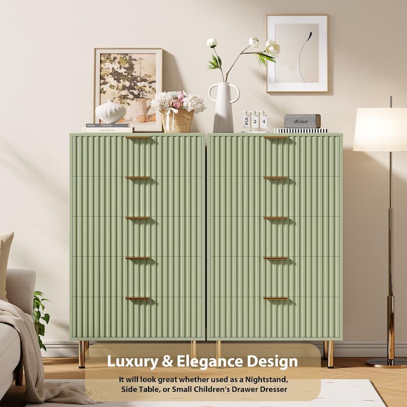 5 Drawer Fluted Dresser for Bedroom, Tall Modern Chest of Drawers with Deep Storage and Wide Top