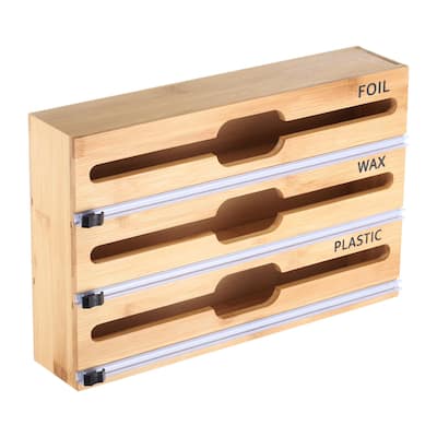Bamboo 3 in 1 Wrap Organizer with Cutter and Labels - Natural