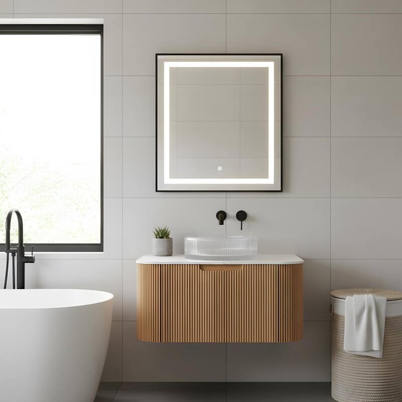 Floating Bathroom Vanity with Transparent Round Glass Basin