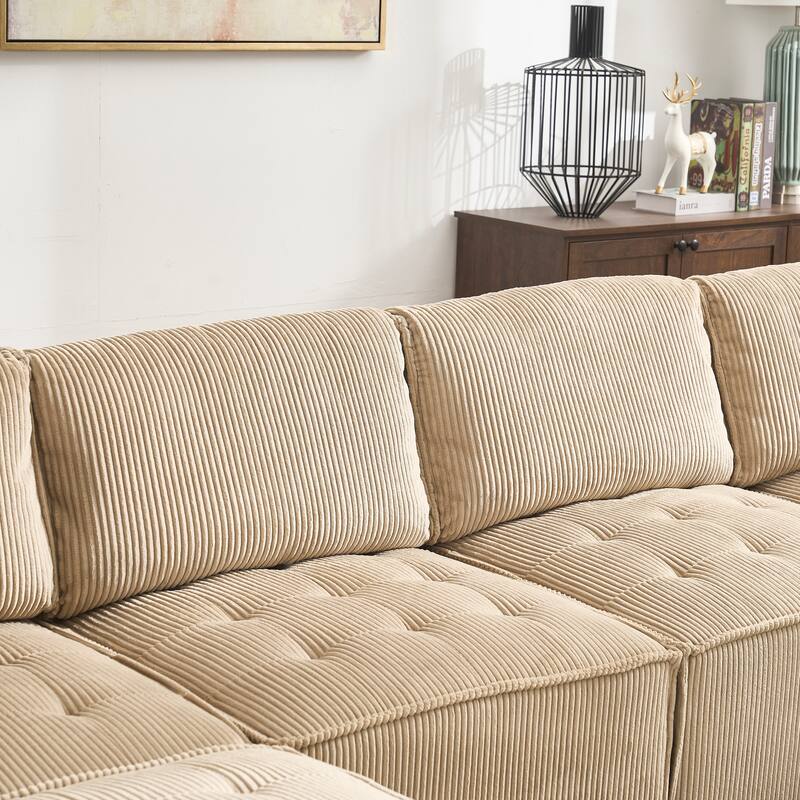 Ergonomic Lounge Modular Couch Corduroy Sectional Sofa with Deep Seat Ottoman Chaise and High-Rebound Thick Cushions