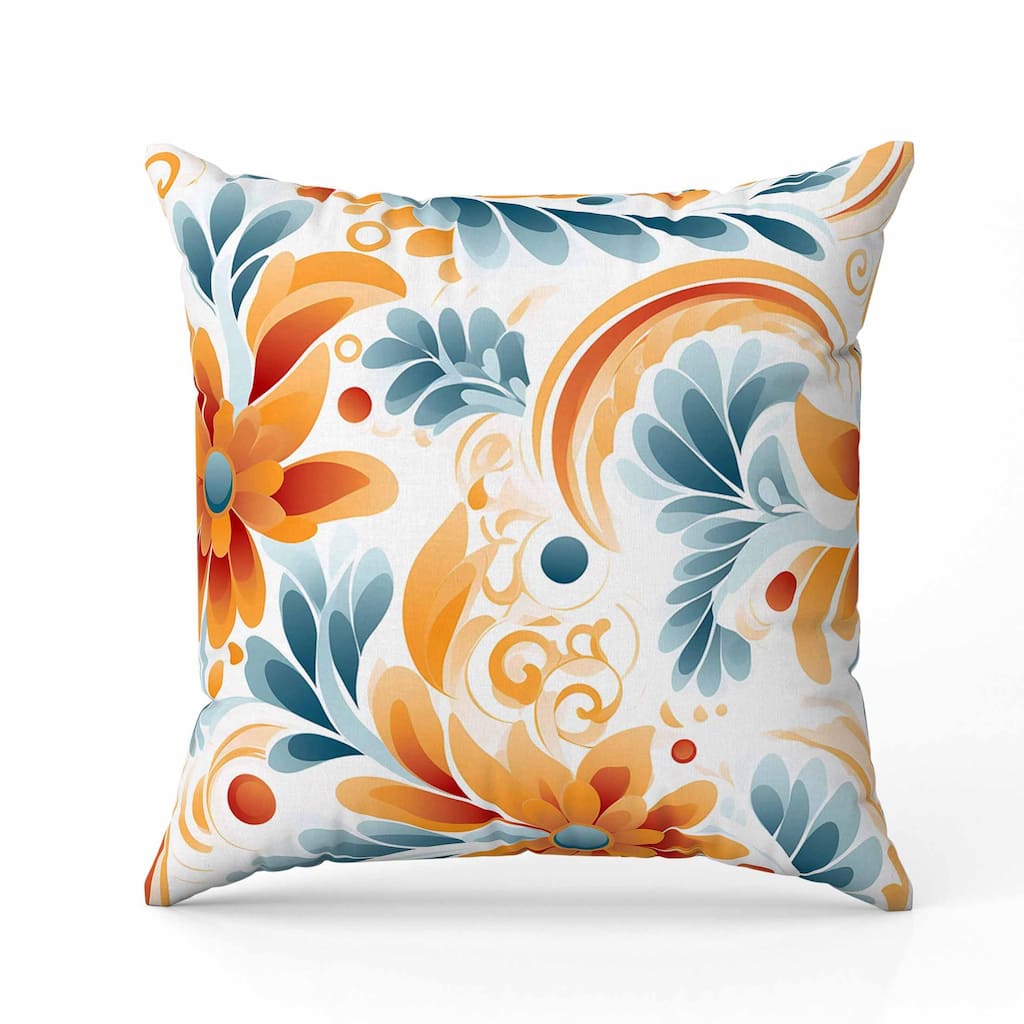 Wildflower Whispers Faux Suede Reversible Throw Pillow Blue and Orange