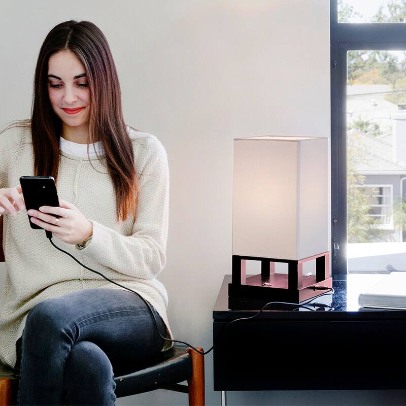 Brightech Maxwell 14 in. Havanah Brown Indoor Table Lamp with USB Port (2-Pack)