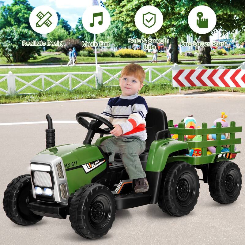 12V Rechargeable Battery Kids Ride-On Tractor with Trailer and Parental Remote Safety Belt - 53" x 20" x 20.5"